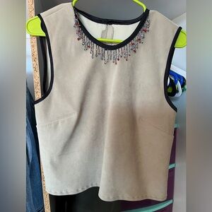 Handmade beaded crewneck sleeveless beaded fringe top. Size M. Nearly new